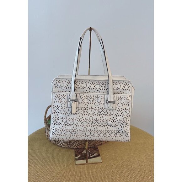 Coach Taylor Eyelet Off White Putty Visit Leather Bag